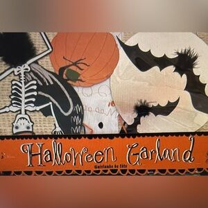Meri Meri Halloween Garland 8' w/ 8 Pennants NEW Witch,Skeleton,Bat,Ghost,Spider